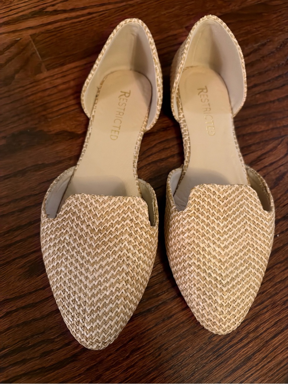 Restricted Women's Beige Woven D'Orsay Pointed-Toe Flats